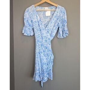 Skylar + Madison Blue Floral wrap mini dress